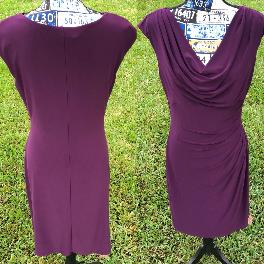 Lauren Ralph Lauren Purple Sheath Dress Drape Neck